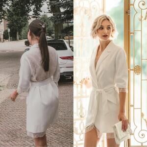 Rime Arodaky Jax Mini Dress Belted Lace Trimmed Crepe Wrap White Size US 6 FR 38